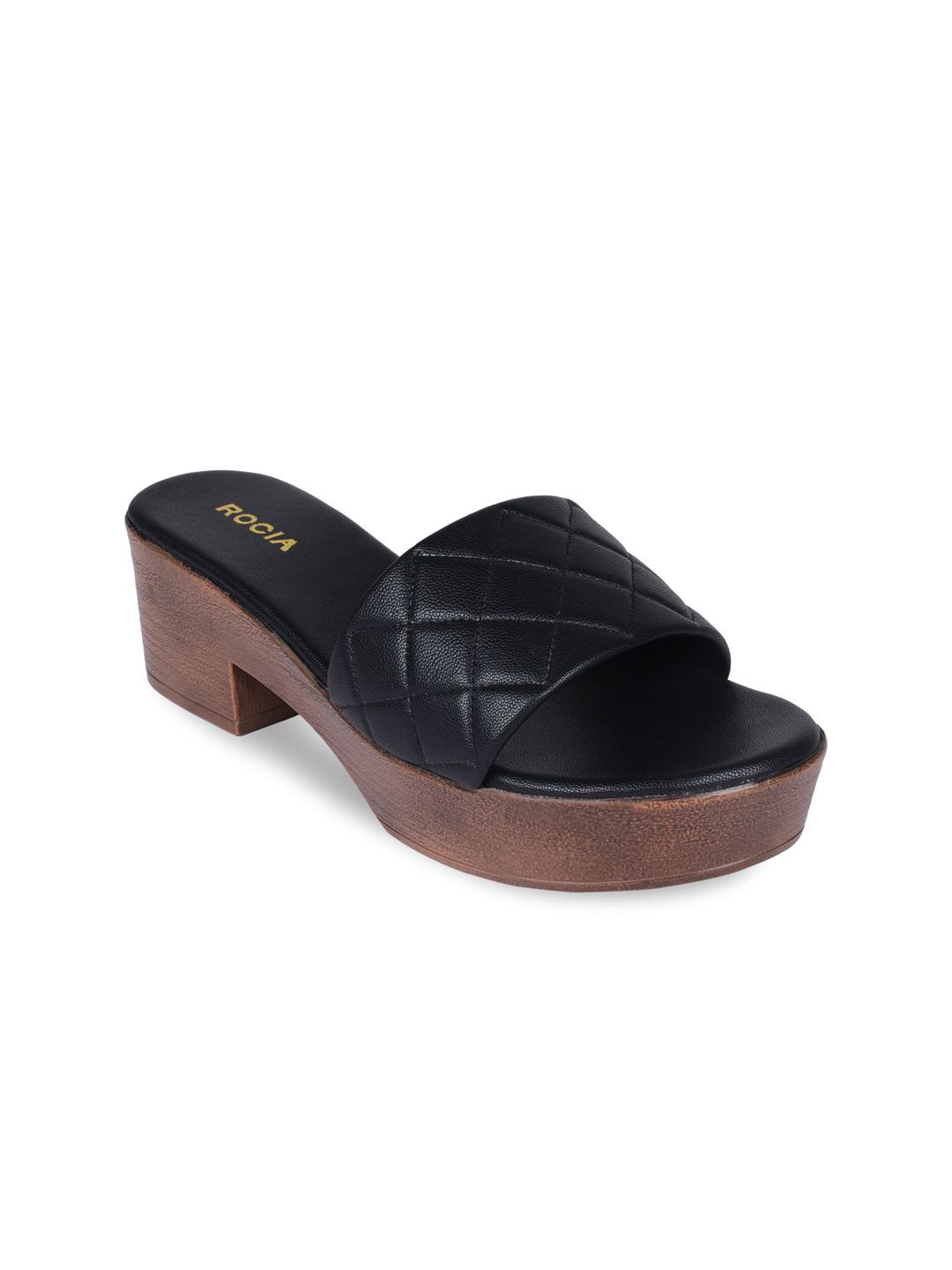 Rocia Black Textured Block Sandals Price in India