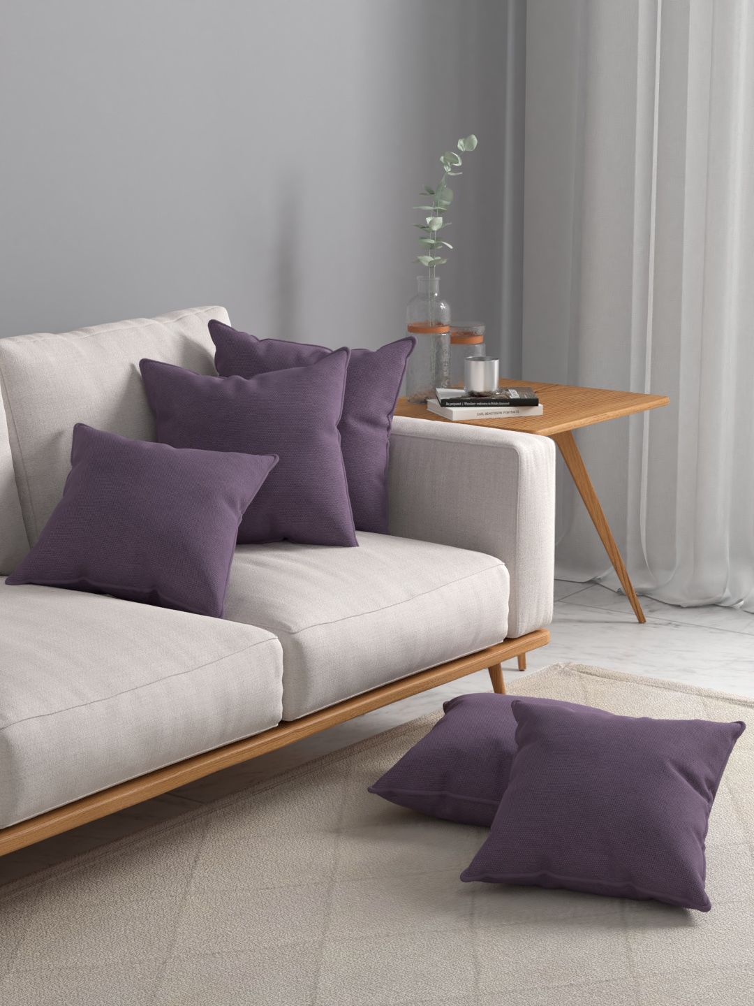 ROSARA HOME Lavender Set of 5 Velvet Square Cushion Covers Price in India