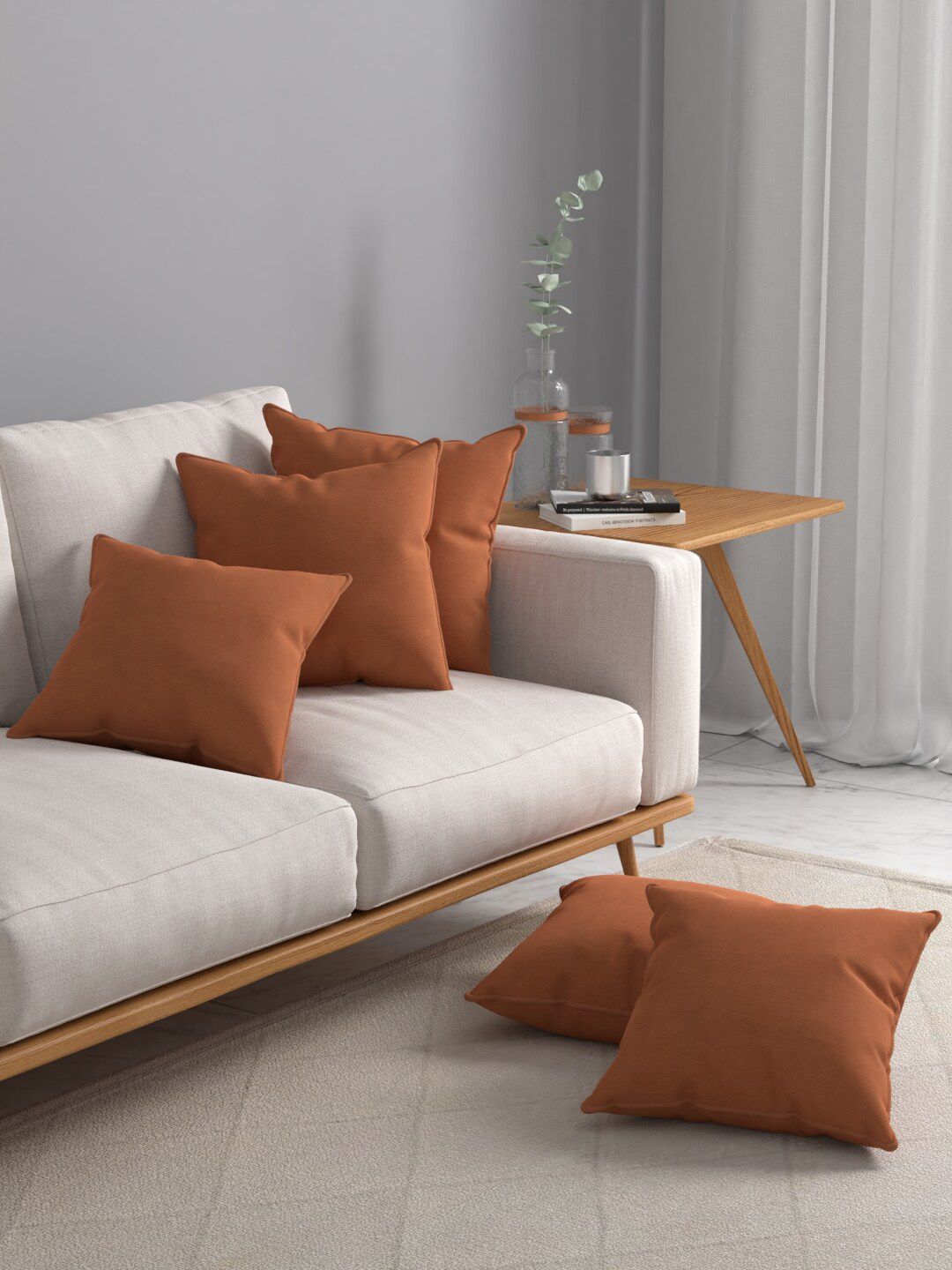 ROSARA HOME Rust Set of 5 Velvet Square Cushion Covers Price in India