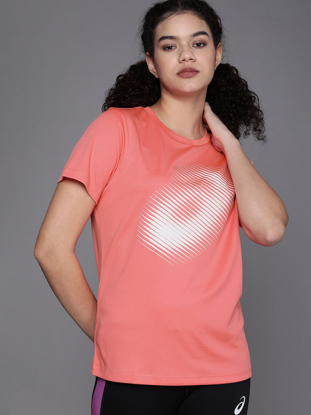 ASICS Women Pink Brand Logo Printed BIG GRAPHIC SS Round Neck Sports T-shirt Price in India