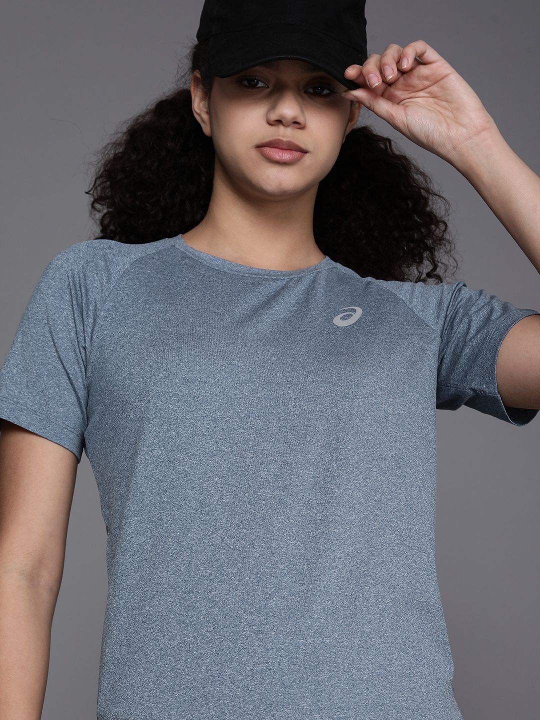 ASICS Women Blue Solid BASIC SS Sports T-shirt with Logo Detail Price in India