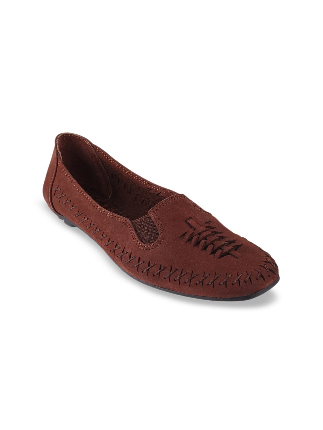 Catwalk Women Brown Woven Design Leather Loafers Price in India