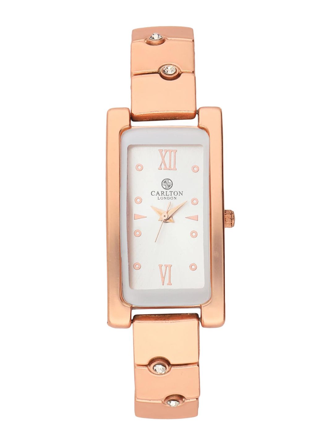 Carlton London Women Silver-Toned Embellished Dial & Rose Gold Toned Stainless Steel Bracelet Style Straps Watch Price in India
