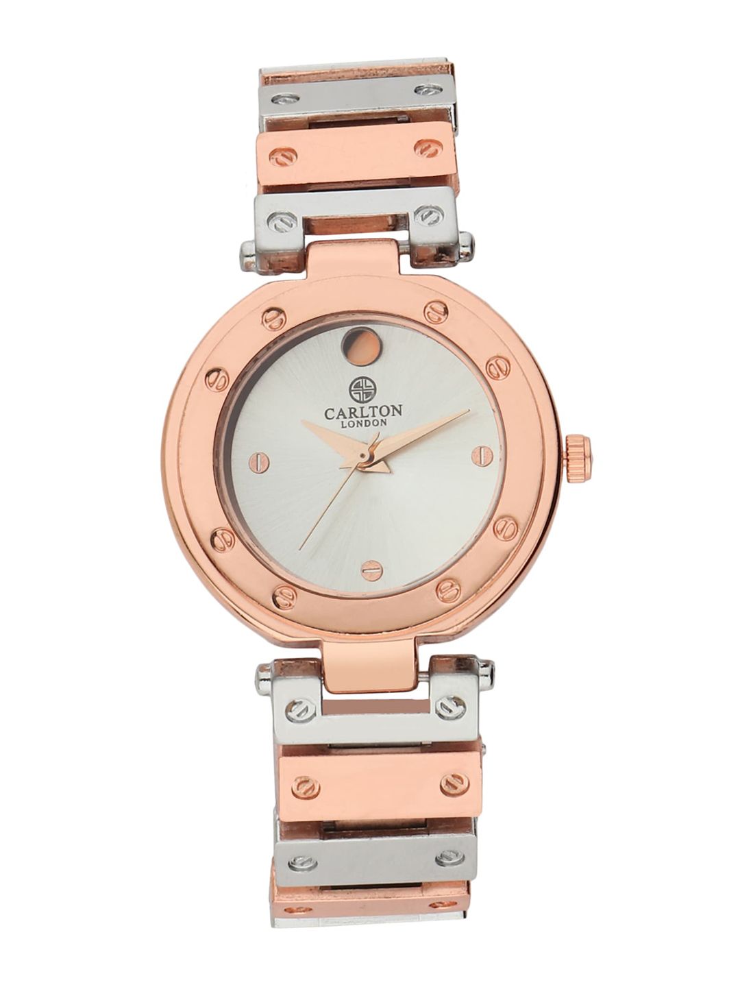 Carlton London Women Silver-Toned Embellished Dial & Rose Gold Toned Stainless Steel Straps Analogue Watch Price in India