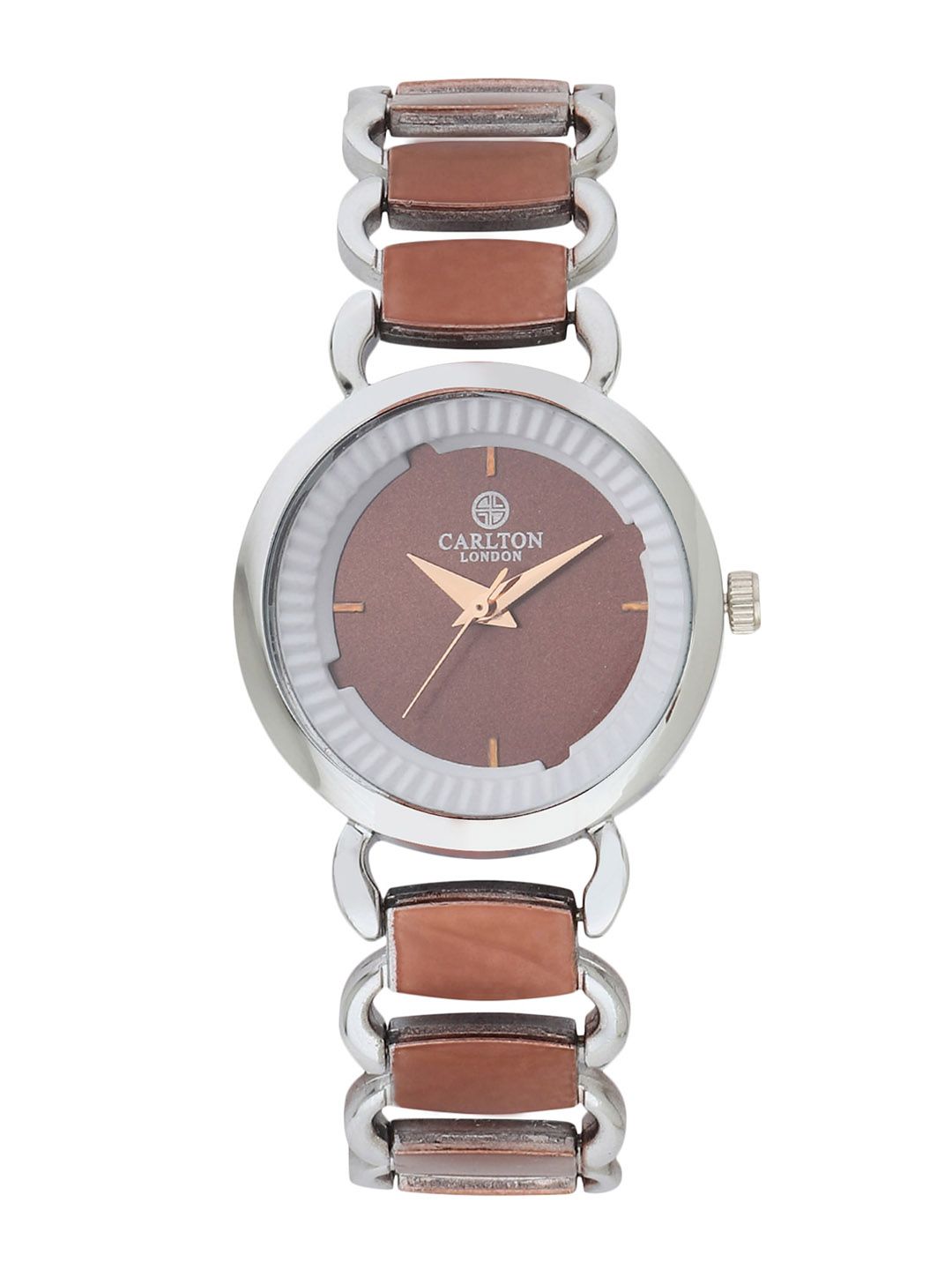 Carlton London Women Brown Embellished Dial & Brown Stainless Steel Straps Analogue Watch Price in India