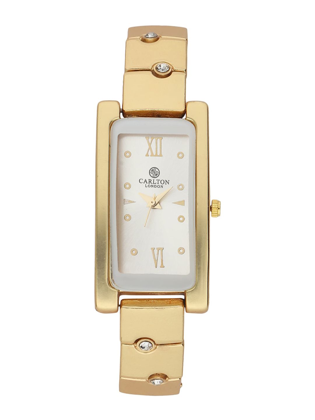 Carlton London Women Silver-Toned Embellished Dial & Gold Toned Stainless Steel Bracelet Style Straps Watch Price in India