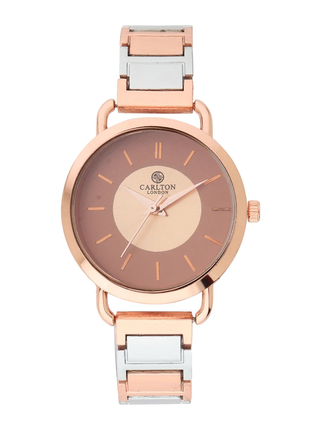 Carlton London Women Rose Gold-Toned Dial & Rose Gold Toned Stainless Steel Bracelet Style Straps Analogue Watch Price in India