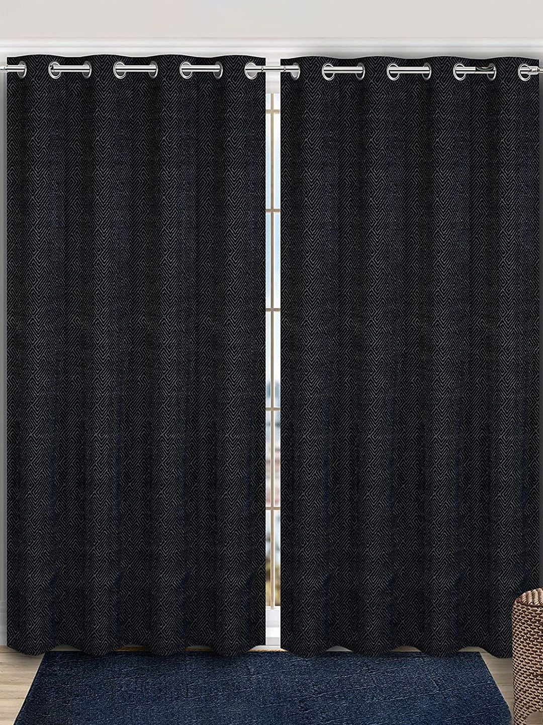 Saral Home Blue Set of 2 Room Darkening Long Door Curtain Price in India