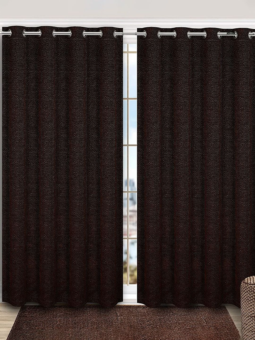 Saral Home Brown Set of 2 Black Out Long Door Curtain Price in India