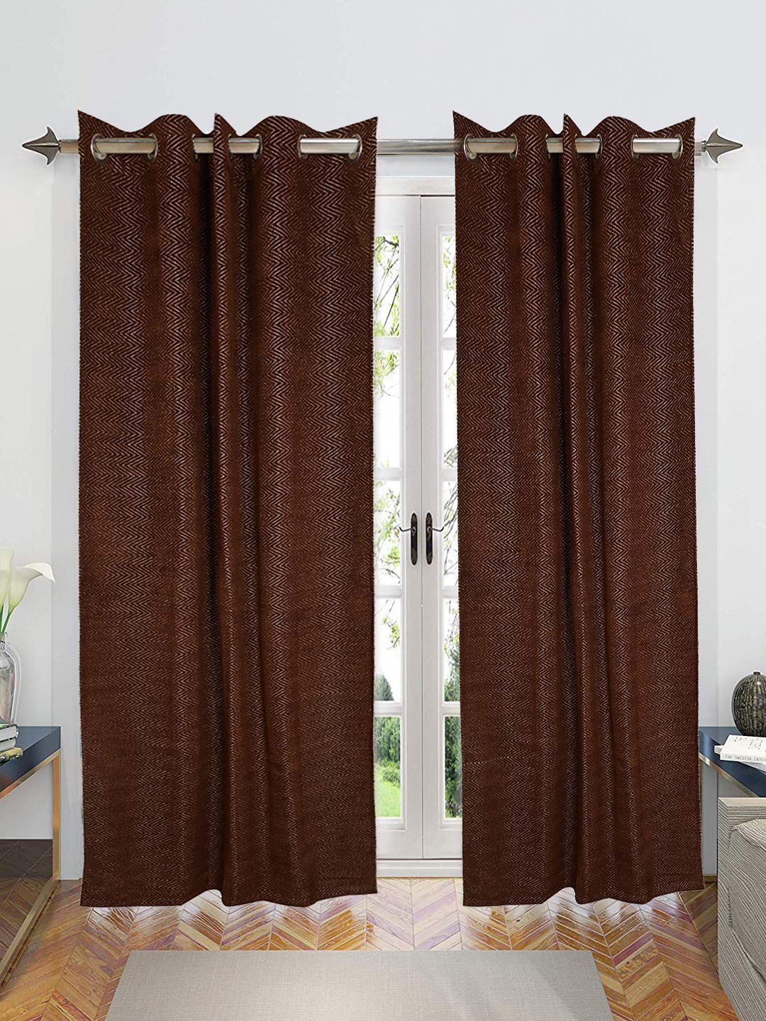 Saral Home Brown Set of 2 Room Darkening Long Door Curtain Price in India