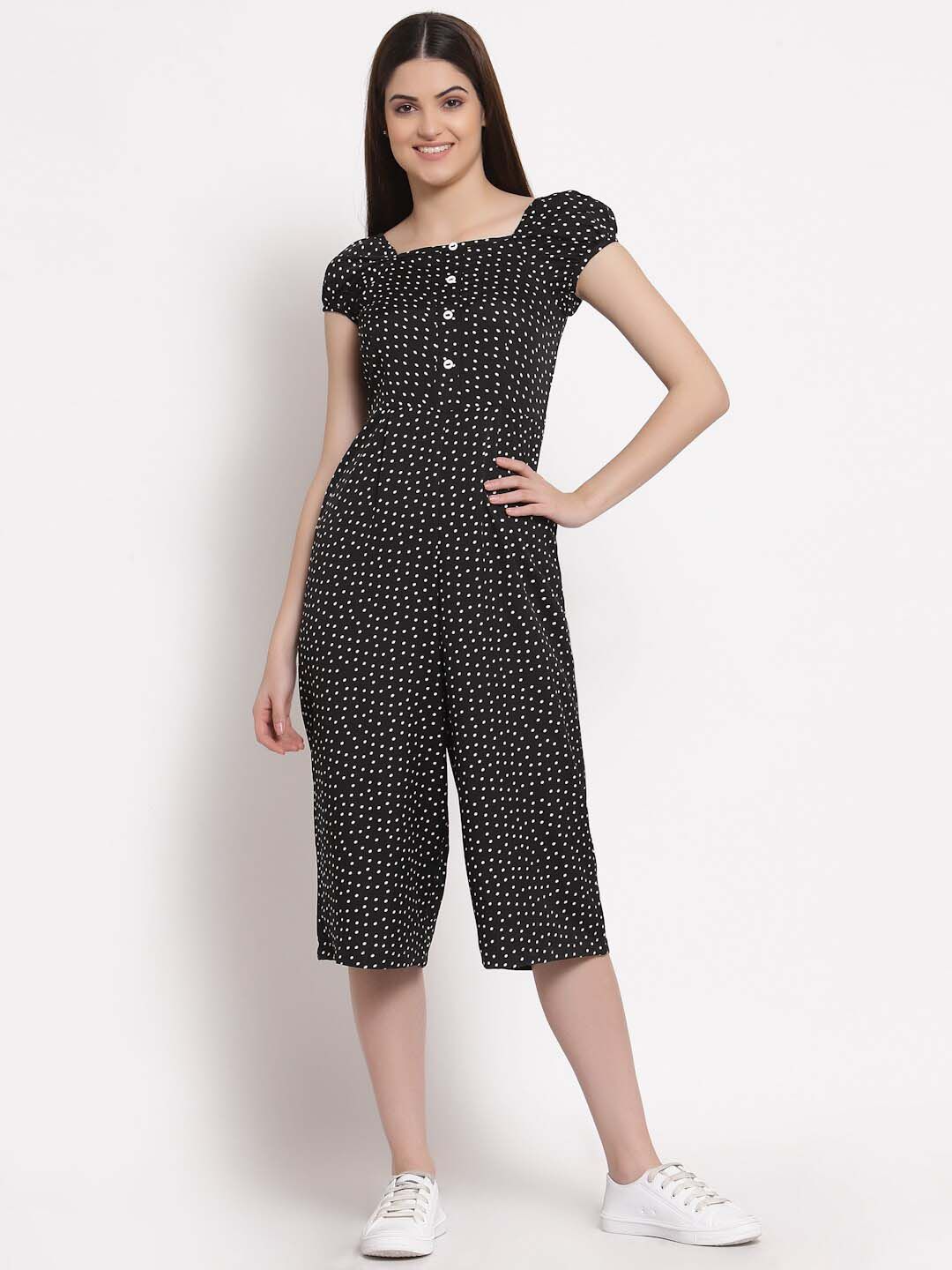 Style Quotient Black & White Printed Culotte Jumpsuit Price in India