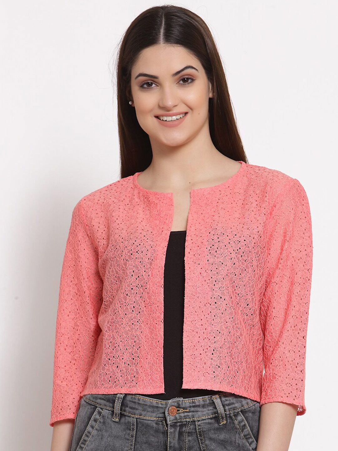 Style Quotient Women Coral Pink Crop Shrug Price in India