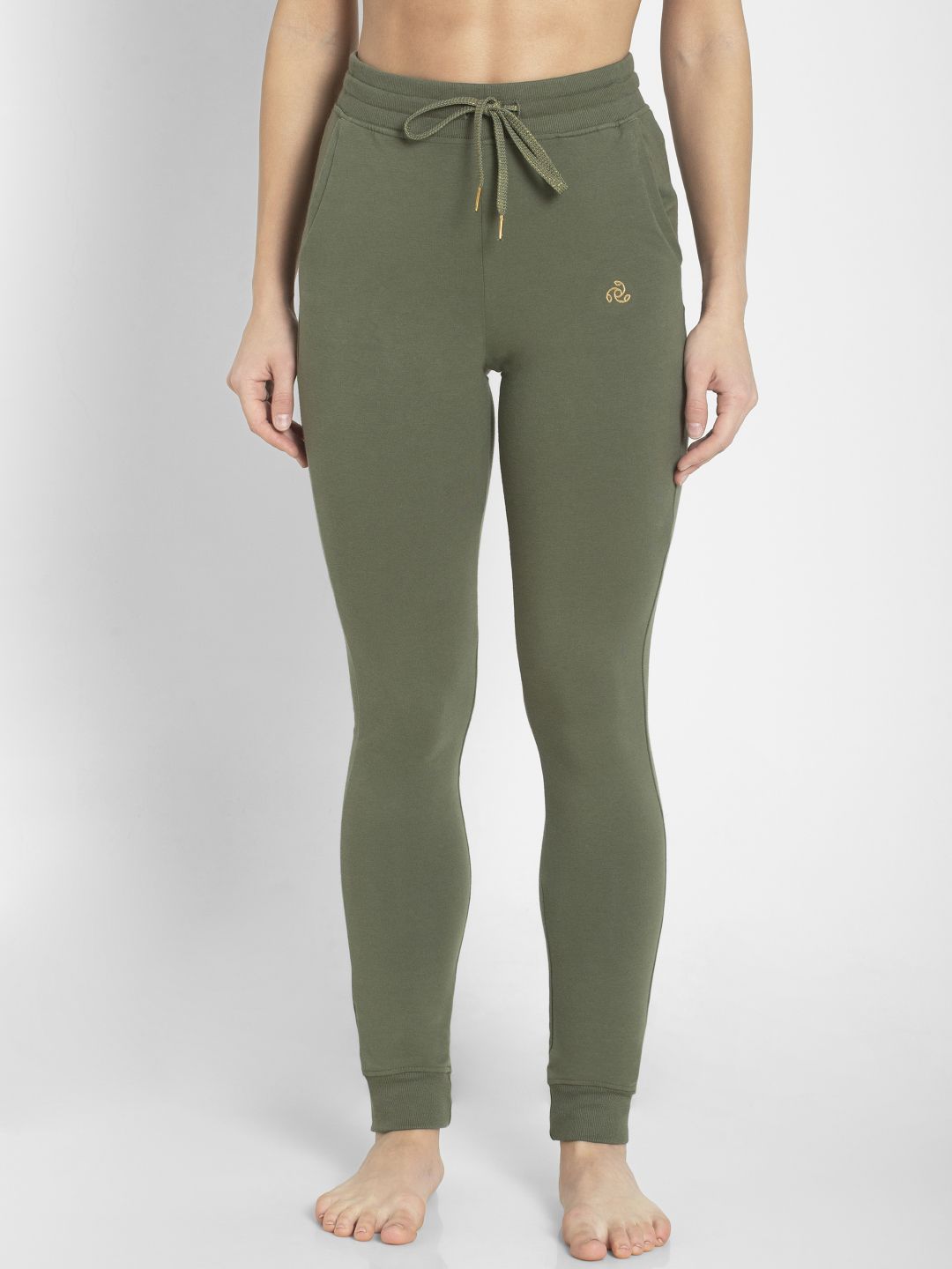 Jockey Women Olive Green Solid Slim Fit Joggers Price in India