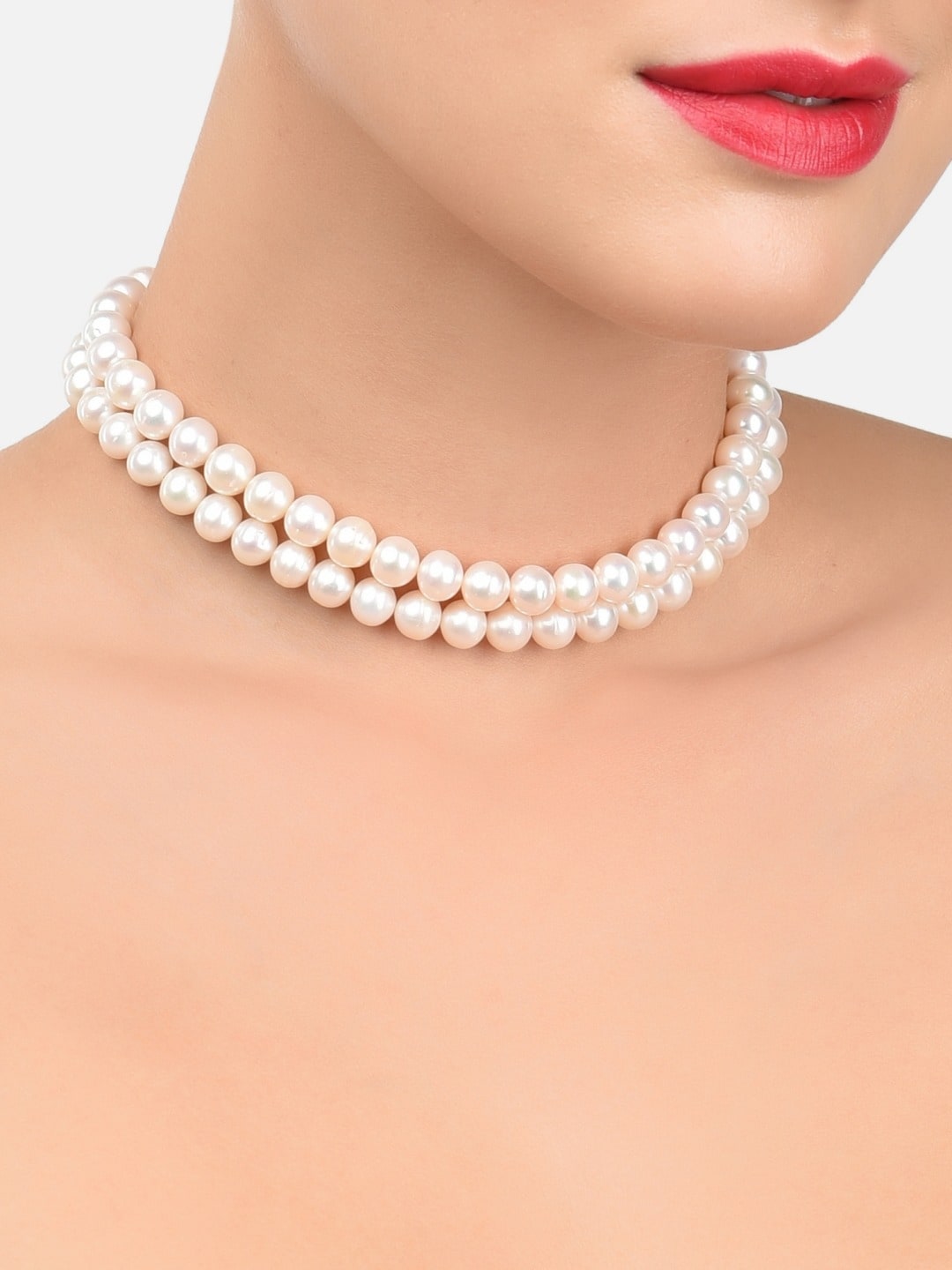 Zaveri Pearls Off-White & Gold-Plated Brass Freshwater Pearls Layered Choker Necklace Price in India