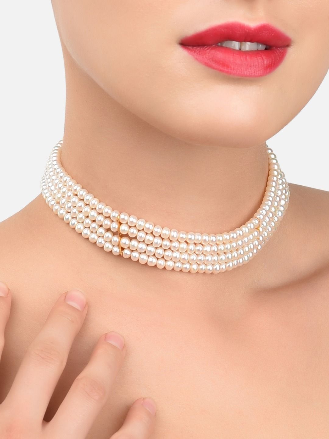 Zaveri Pearls White & Gold-Plated Freshwater Pearl Choker Necklace Price in India