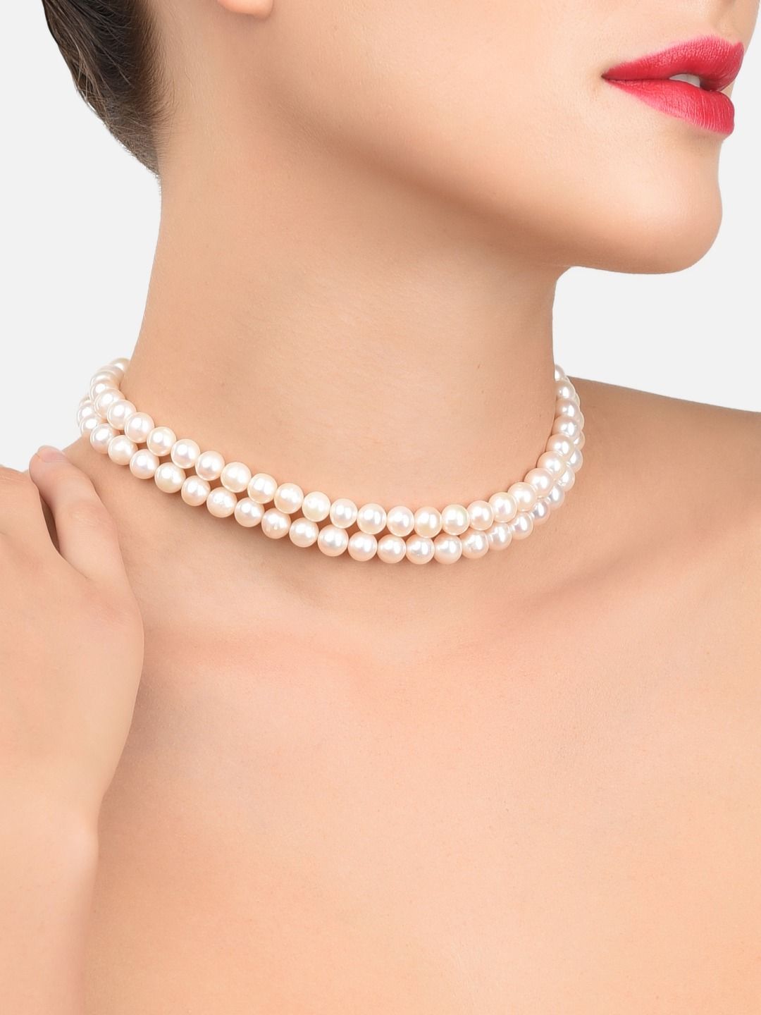 Zaveri Pearls White Gold-Plated Freshwater Pearl Choker Necklace Price in India