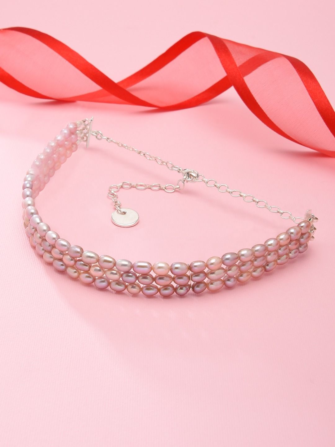 Zaveri Pearls Lavender & Silver-Plated Freshwater Rice Pearl Choker Necklace Price in India