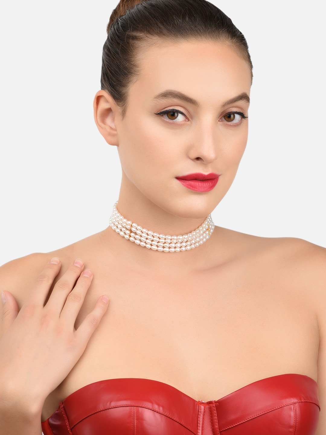 Zaveri Pearls White Gold-Plated Freshwater Rice Pearl Choker Necklace Price in India