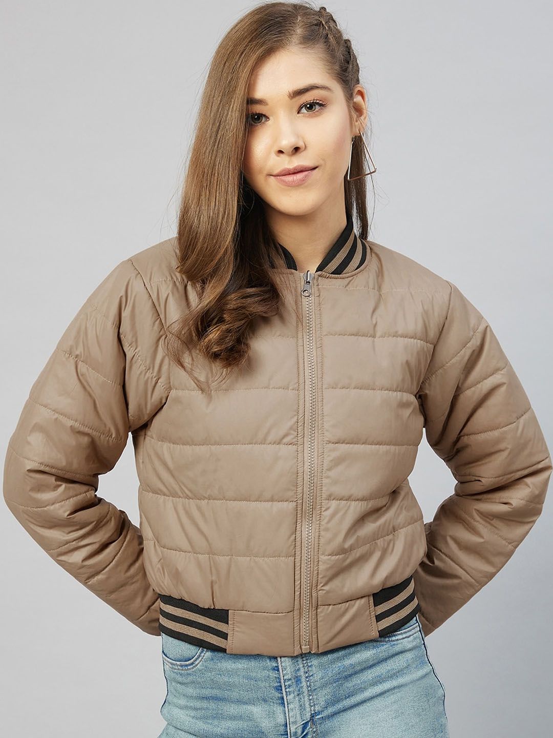 Marie Claire Women Khaki Puffer Jacket Price in India