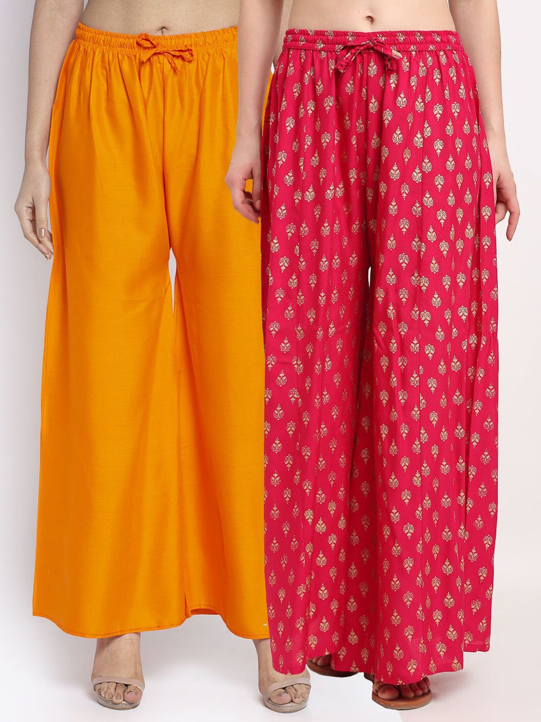 GRACIT Women Pack Of 2 Orange & Magenta Printed Flared Knitted Ethnic Palazzos Price in India