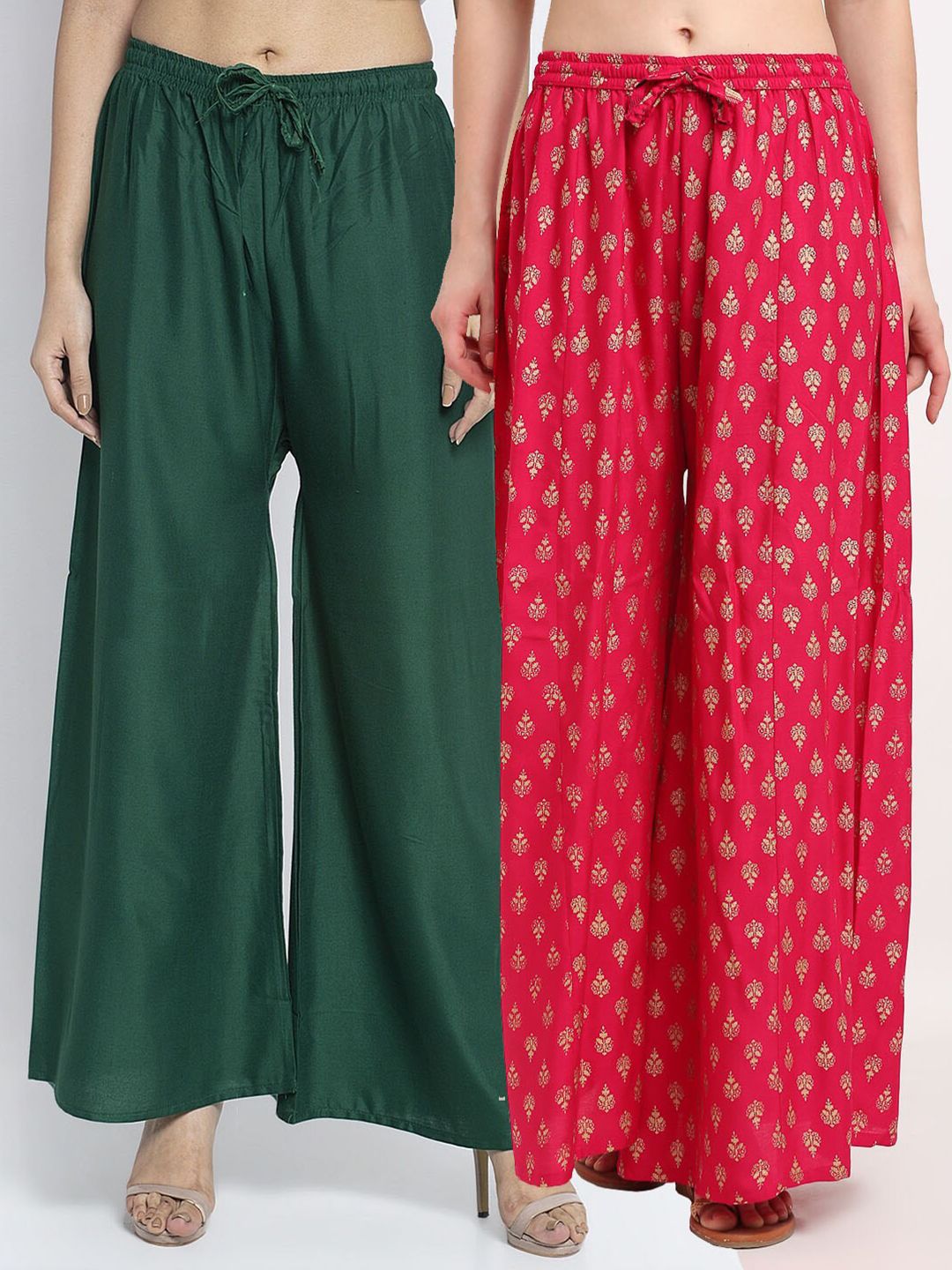 GRACIT Women Green & Magenta 2 Flared Knitted Ethnic Palazzos Price in India