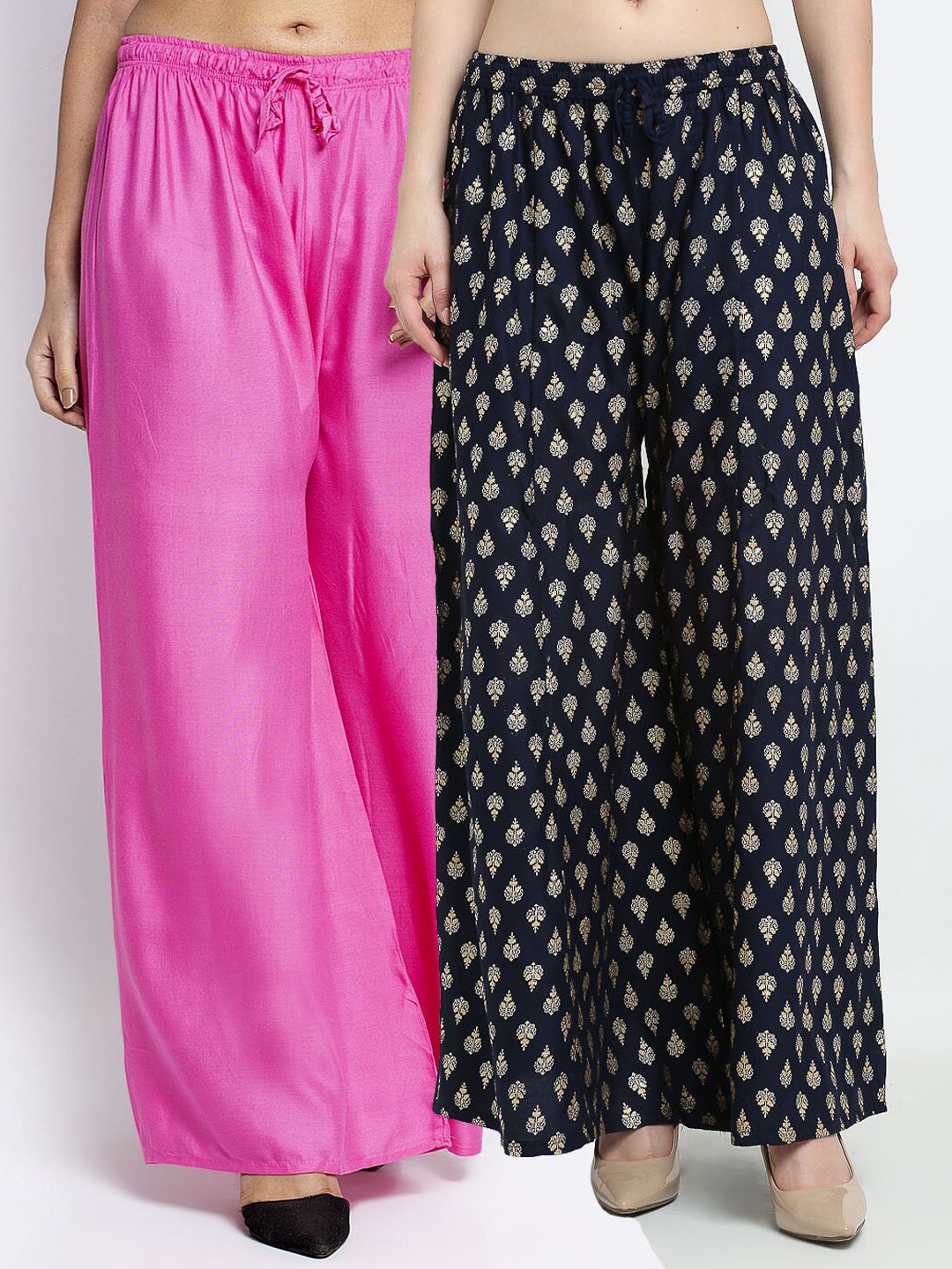 GRACIT Women Pack of 2 Pink & Navy Blue Ethnic Palazzos Price in India