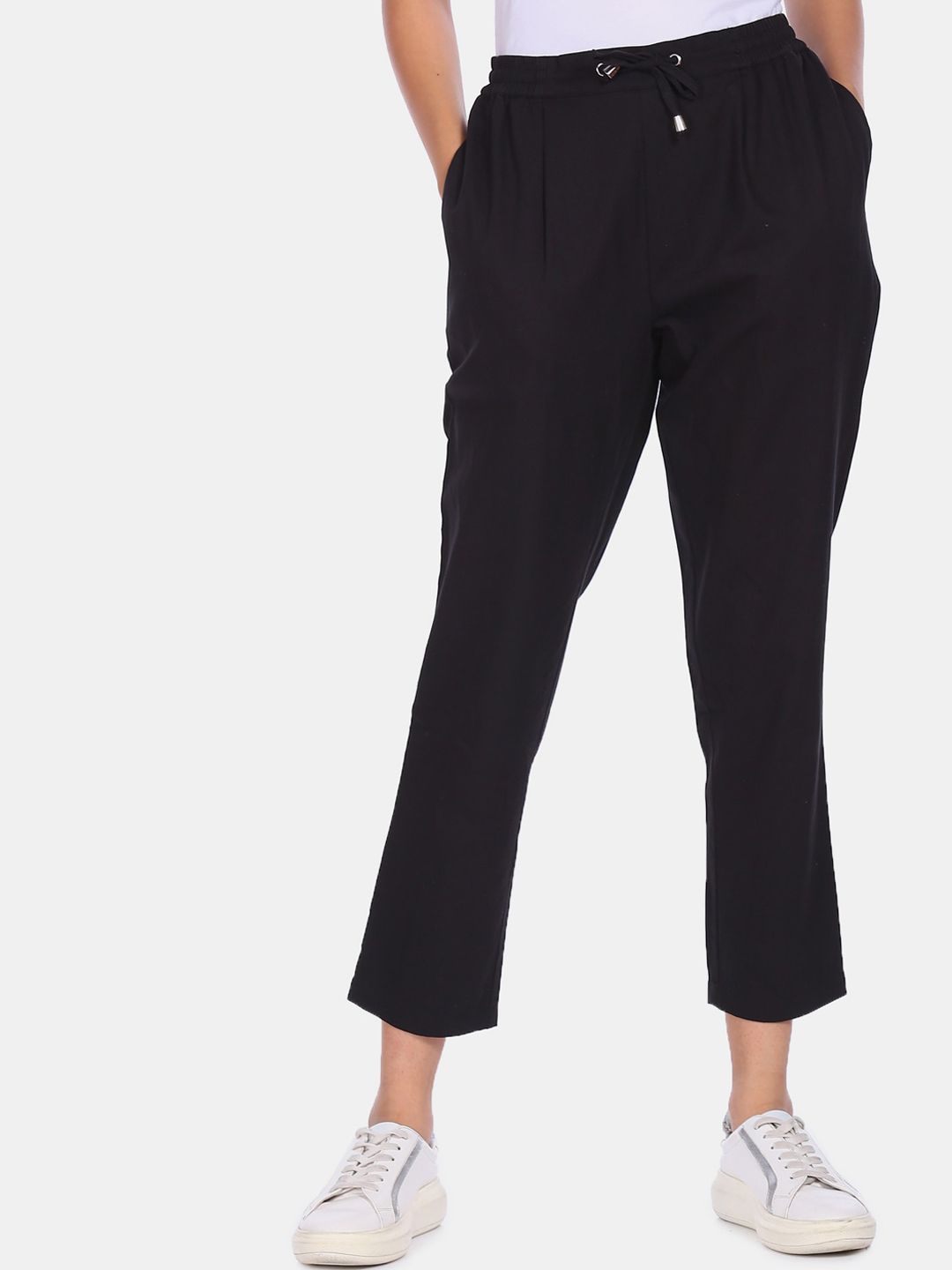 Flying Machine Women Black Pleated Trousers Price in India