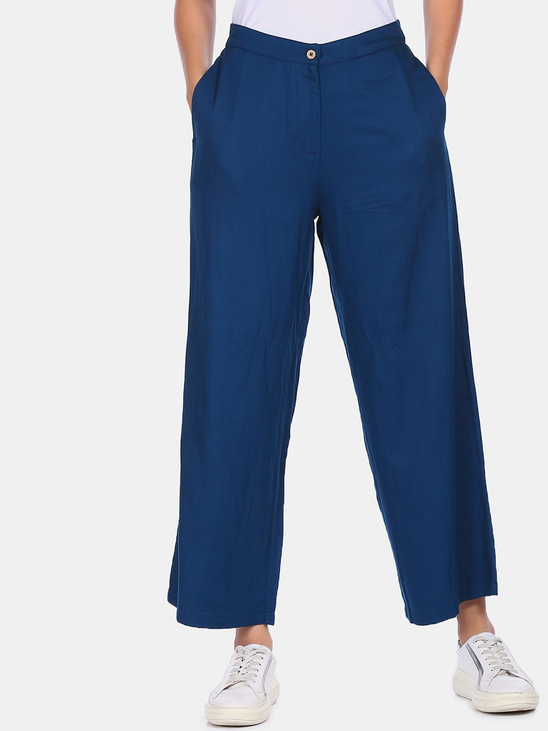 Flying Machine Women Blue Parallel Trousers Price in India