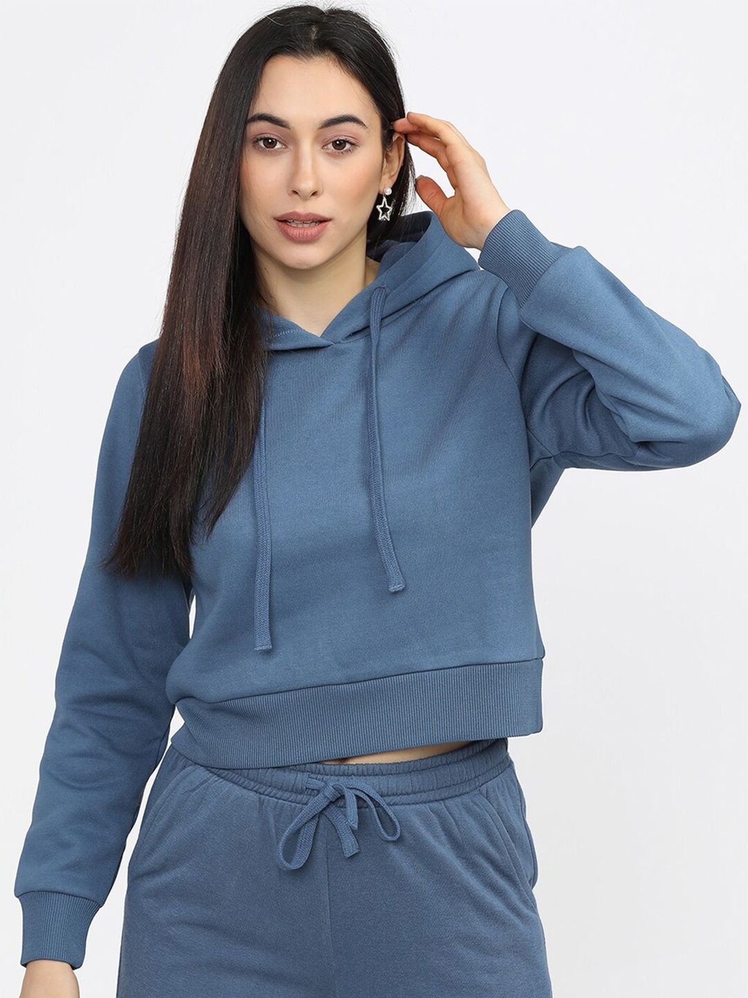 Tokyo Talkies Women Blue Hooded Sweatshirt Price in India