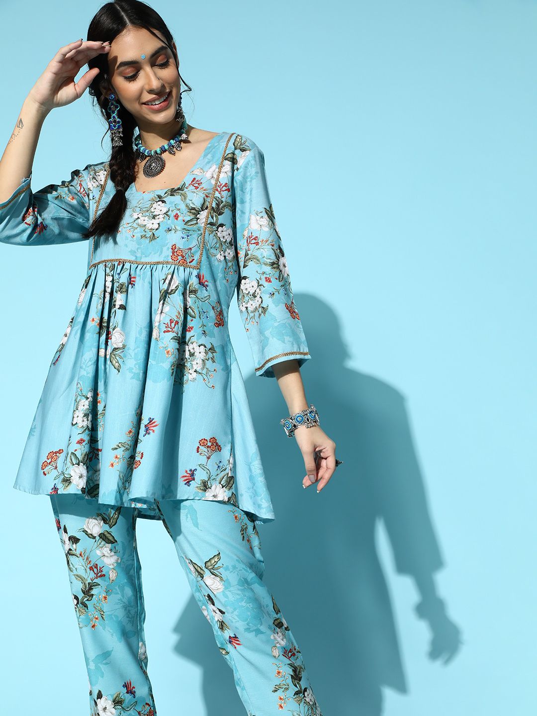 ZIYAA Floral Viscose Rayon Romantic Florals Kurta Set Price in India