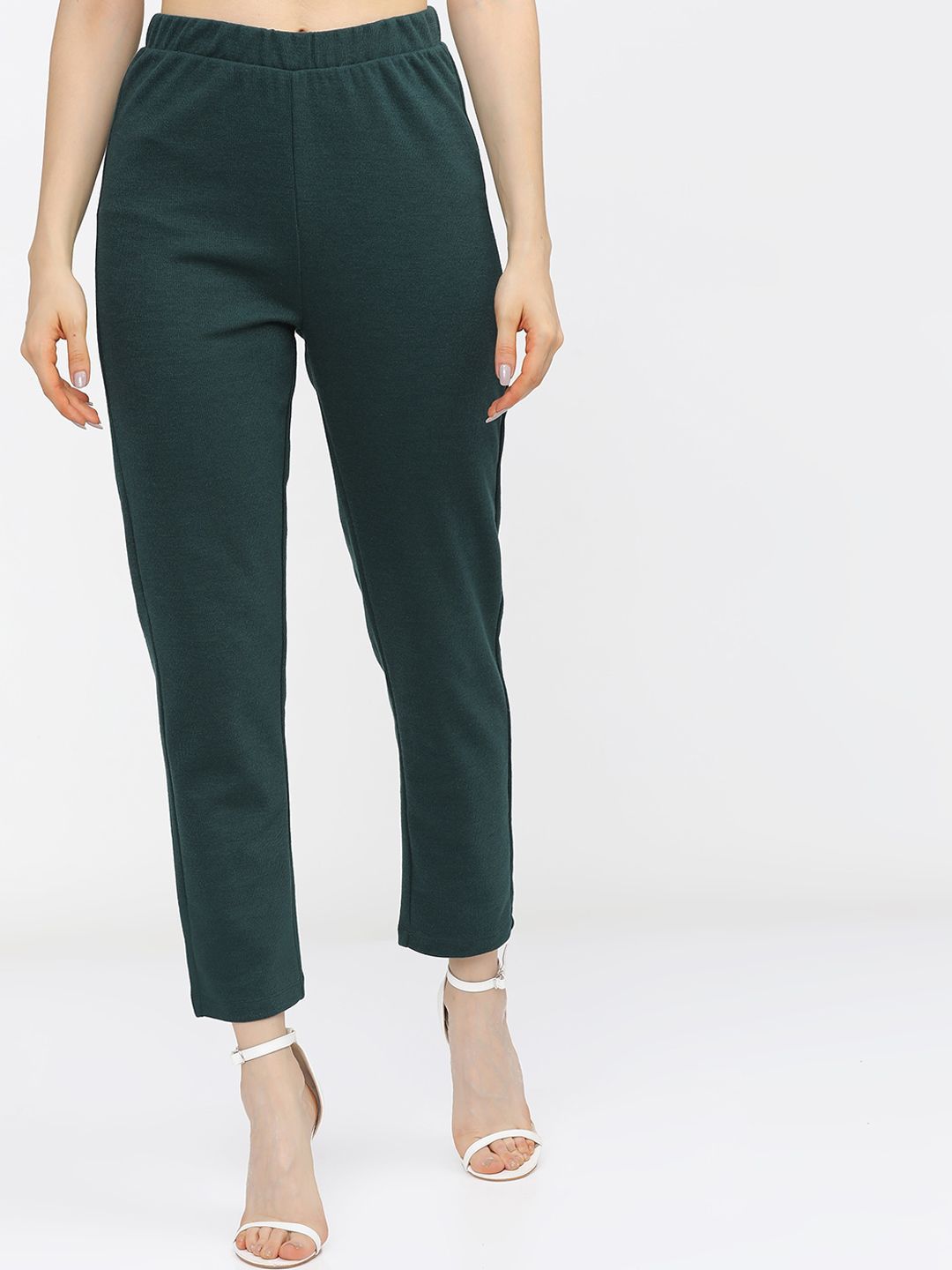 Vishudh Women Green Straight Fit Cigarette Trousers Price in India