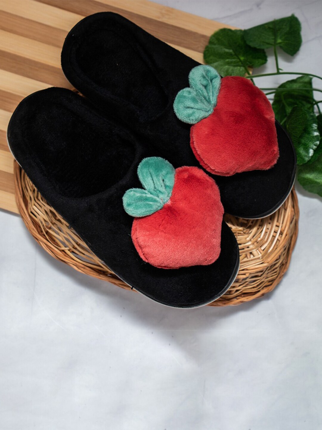 Brauch Women Black & Red Heart Bunny Design Room Slippers Price in India