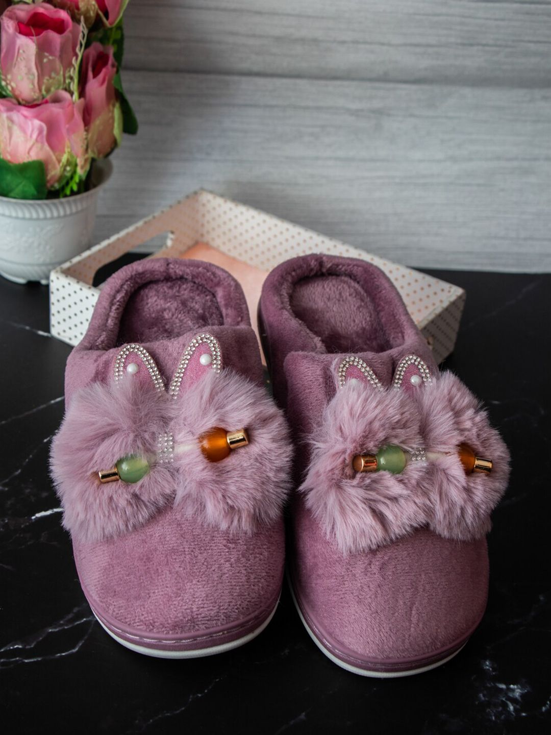 Brauch Women Purple Embellished Room Slippers Price in India