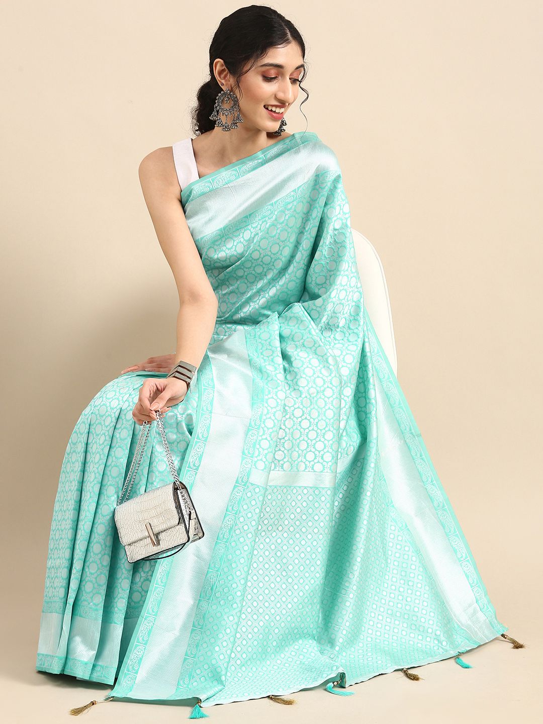 Anouk Turquoise Blue Woven Design Pure Silk Banarasi Saree