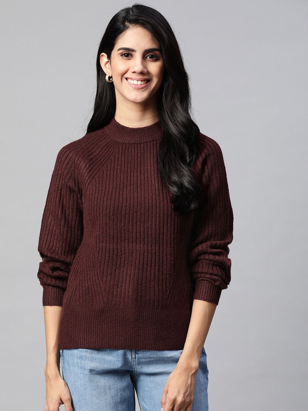 Marks & Spencer Women Brown Ribbed Pullover Price in India