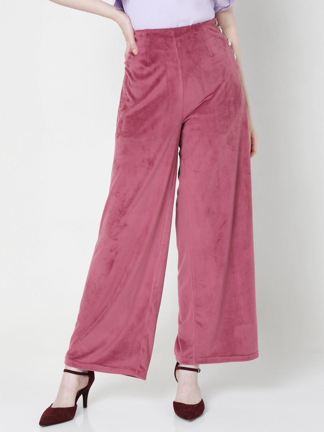 Vero Moda Women Pink Flared High-Rise Parallel Trousers Price in India