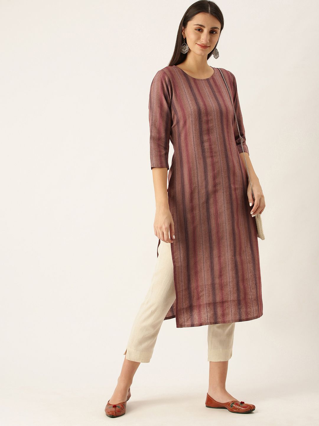 Saanjh Pink Striped Kurti Price in India