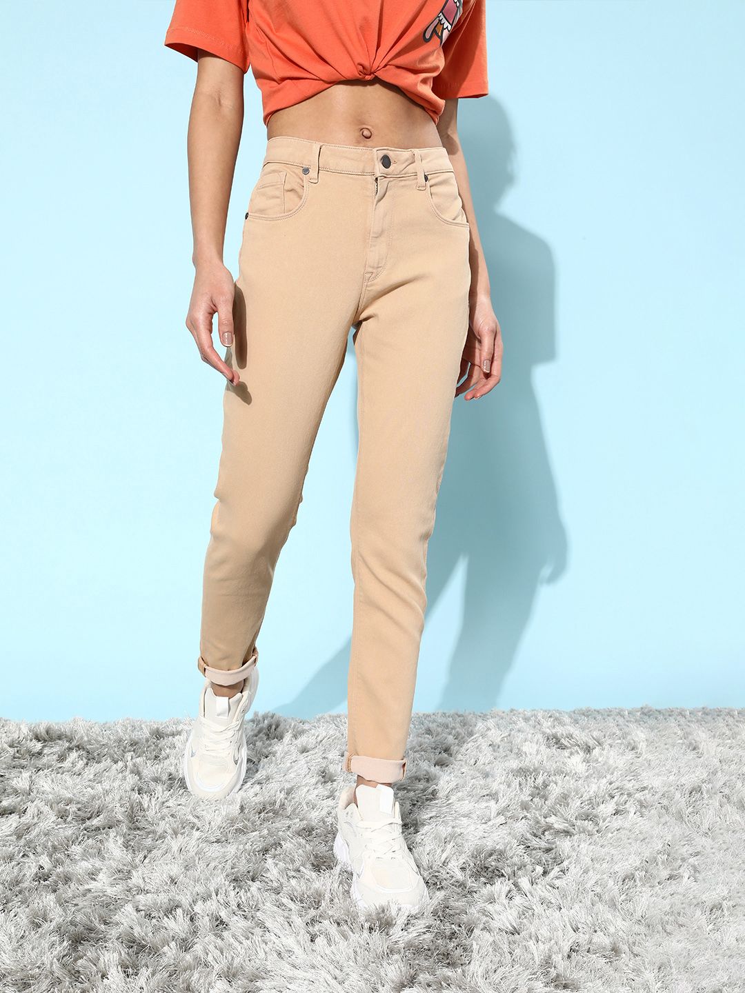 Moda Rapido Women Classy Beige Mid-Rise Regular Fit Stretchable Jeans Price in India