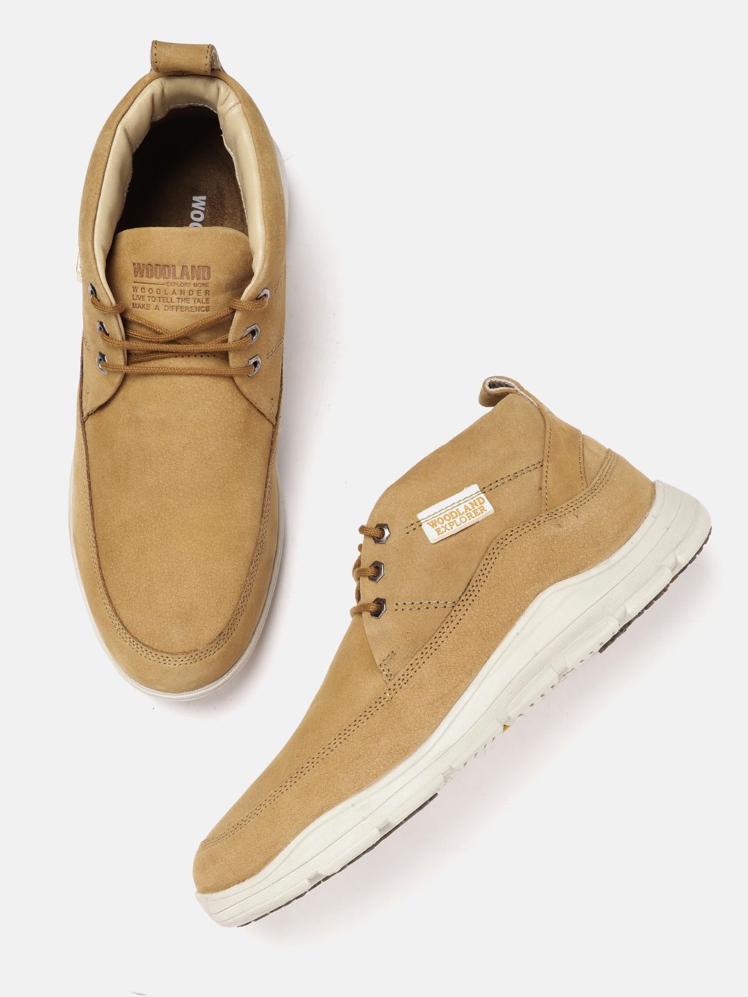 Woodland Woodland Men Camel Brown Solid  Leather Mid-Top Derbys