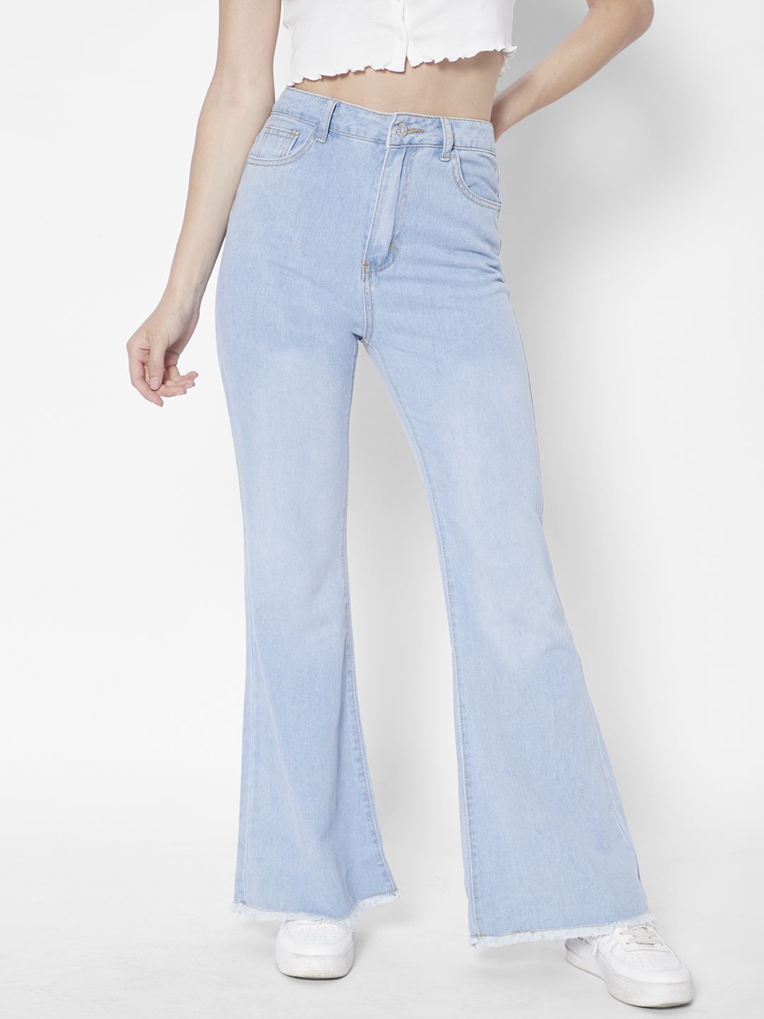 URBANIC Women Blue Flared High-Rise Light Fade Jeans Price in India