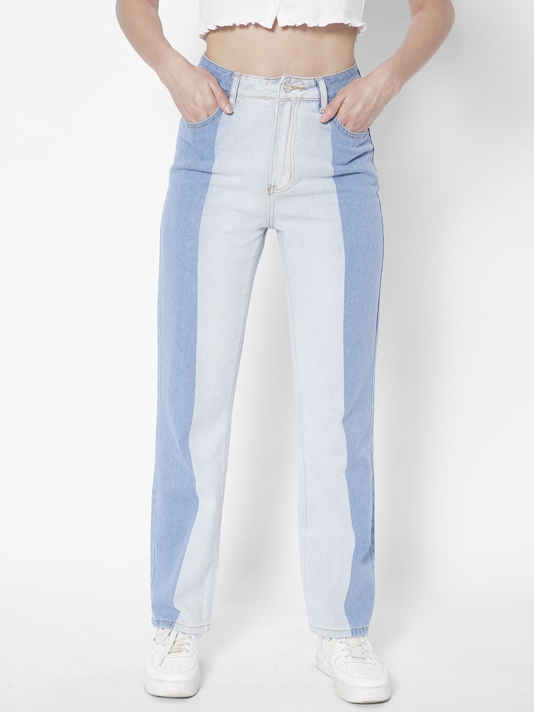 URBANIC Women Blue High-Rise Colourblocked Jeans Price in India