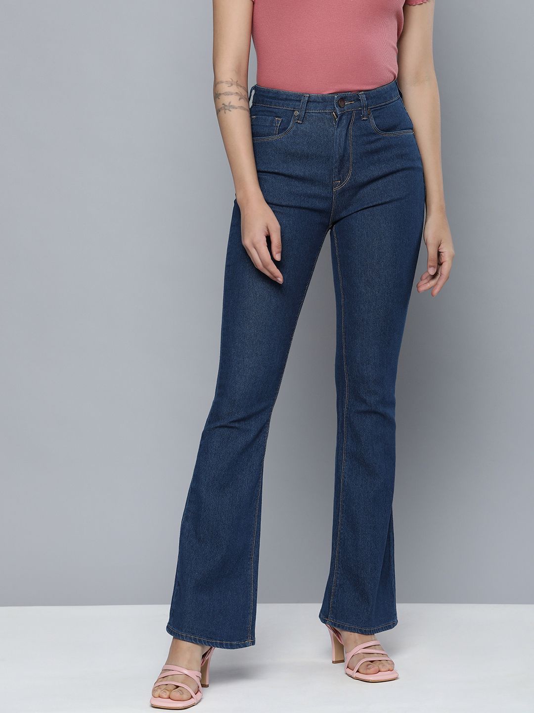 HERE&NOW Women Blue Bootcut Mid-Rise Clean Look Jeans Price in India
