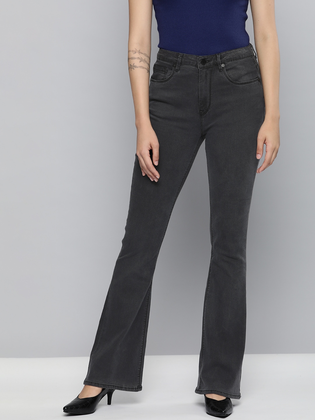 HERE&NOW Women Charcoal Black Bootcut Jeans Price in India