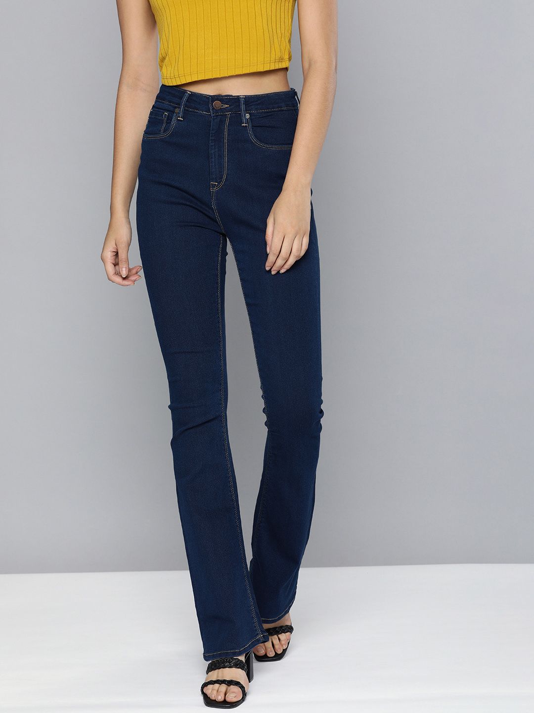 HERE&NOW Women Blue Bootcut High-Rise Stretchable Jeans Price in India