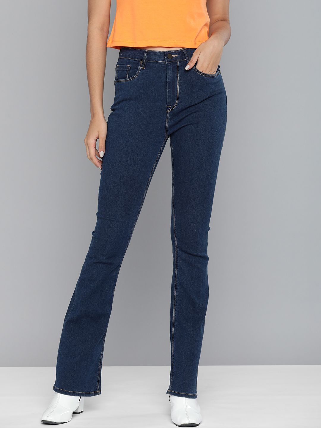 HERE&NOW Women Blue Flared Stretchable Jeans Price in India