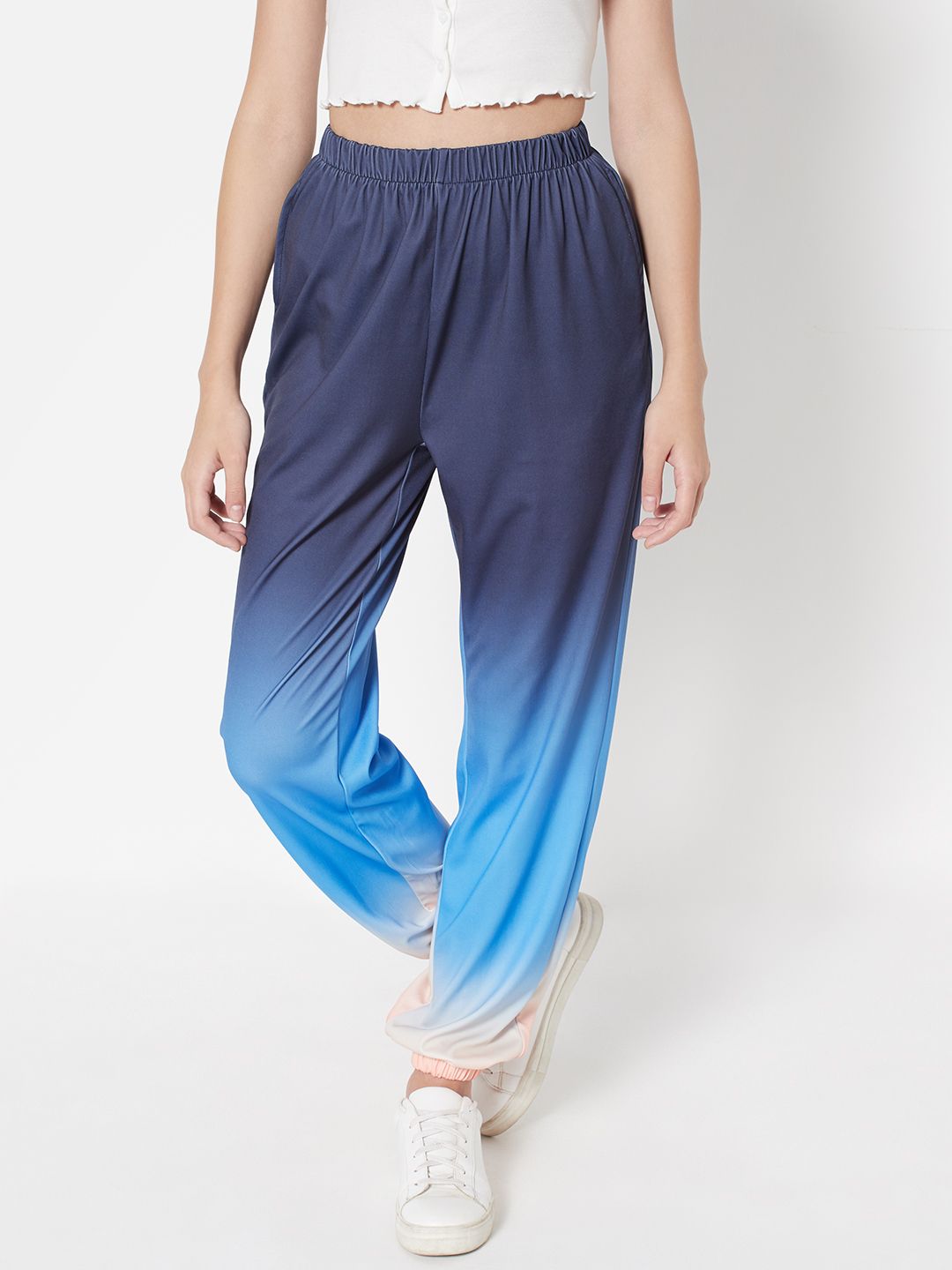 URBANIC Women Blue Ombre Dyed Regular Fit Joggers Price in India