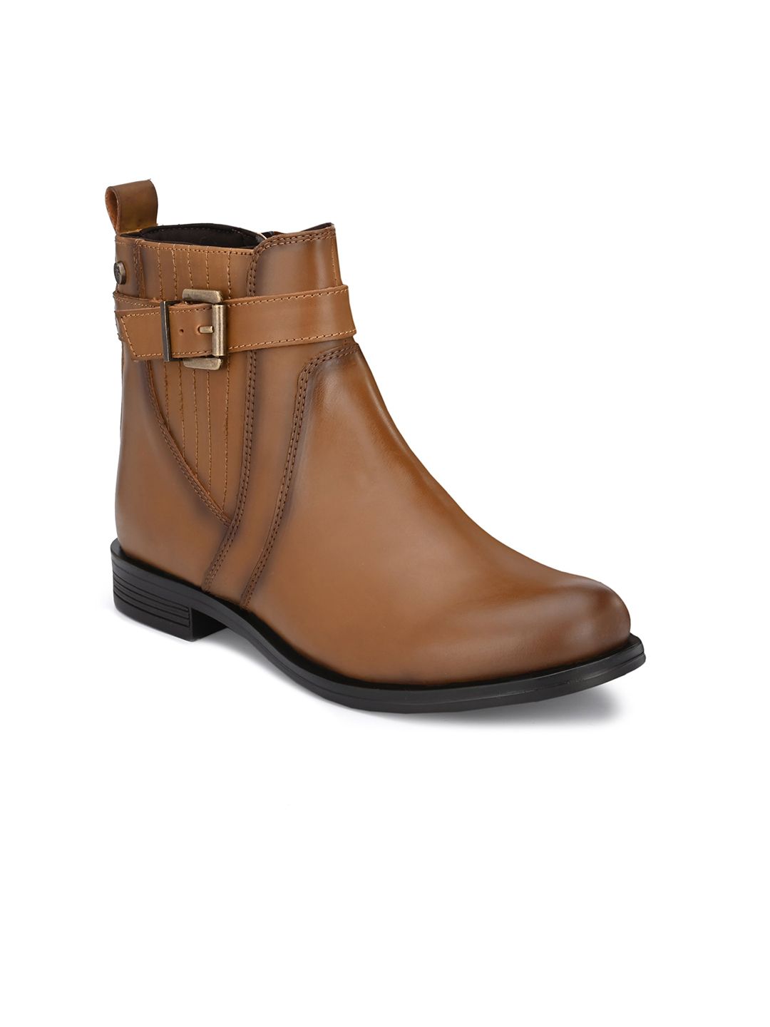 Delize Tan Block Heeled Boots with Buckles Price in India