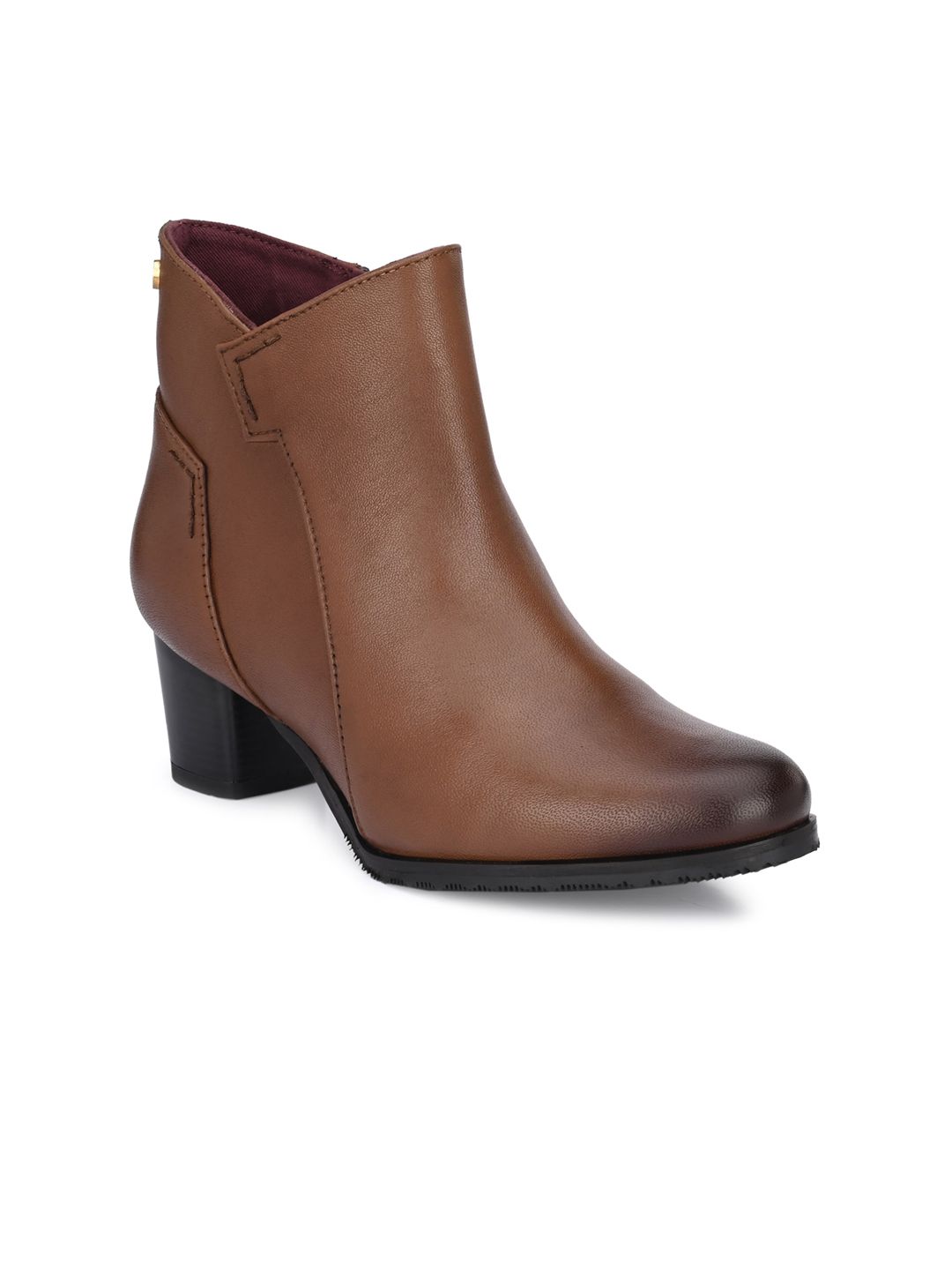 Delize Tan Brown Leather Mid-Top Block Heeled Boots Price in India