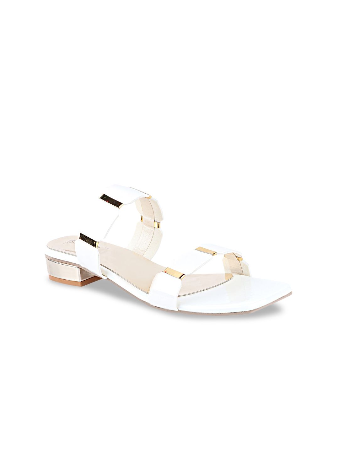 Shoetopia White Embellished Block Sandals Price in India