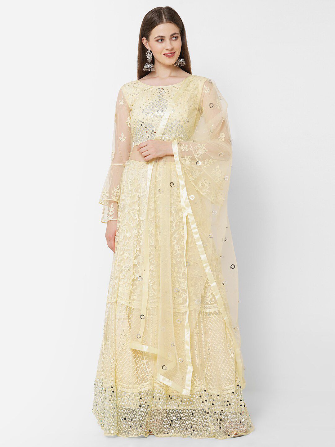 RedRound Yellow Embroidered Semi-Stitched Lehenga & Unstitched Blouse With Dupatta Price in India